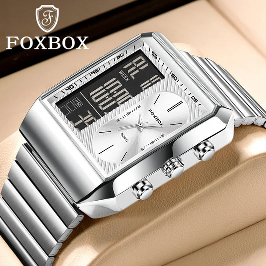 LIGE - Reloj digital cuadrado de moda para hombre, informal, deportivo, resistente al agua, de cuarzo, cronógrafo de lujo de la mejor marca FOXBOX