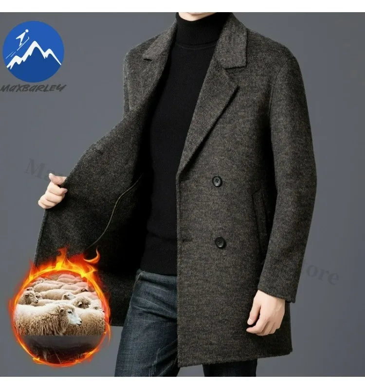 Chaqueta de lana de lujo para hombre Maxbarley, cuello de traje, abrigo ligero y cálido para trabajo, viajes informales, resistente al frío, mezcla de lana para invierno