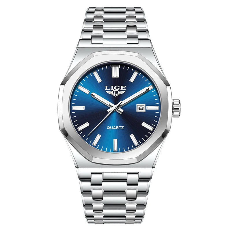 Reloj para hombre LIGE, resistente al agua, de acero inoxidable, luminoso, de negocios, de cuarzo, de moda, con calendario