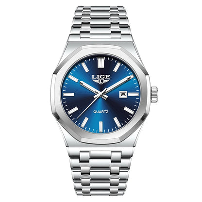 Reloj para hombre LIGE, resistente al agua, de acero inoxidable, luminoso, de negocios, de cuarzo, de moda, con calendario