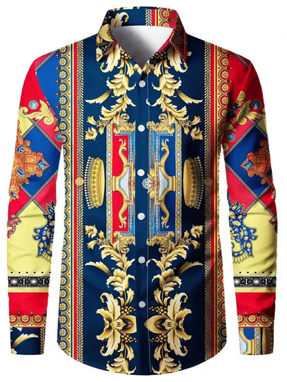 2025 men's long sleeved shirt printed shirt fashionable new style casual high-quality elegant men's top clothing