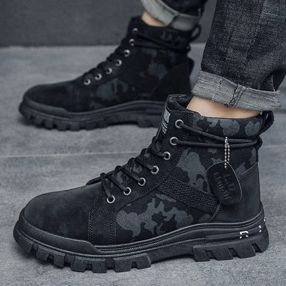 Botas altas para hombre, suela plana, ligeras, para senderismo, exteriores, negras, para correr, tenis, caminar, motocicleta