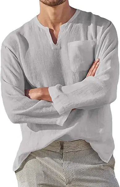 Camisa de lino para hombre 2025, transpirable, color sólido, manga larga, estilo Harajuku, informal, camisa hawaiana, tallas grandes S-5XL