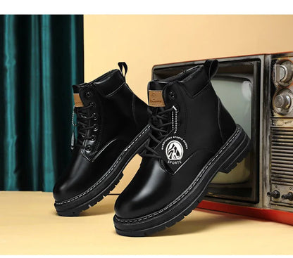 Botas altas de piel para hombre, zapatos de moda para motociclista, botines de invierno con cordones, botas vaqueras.