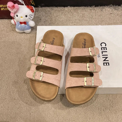 Zapatillas de verano para mujer, para uso en exteriores, de marca moderna, sandalias de playa, de madera suave, para conducir, para parejas, zuecos planos de una sola tira, para adultos, ocio S