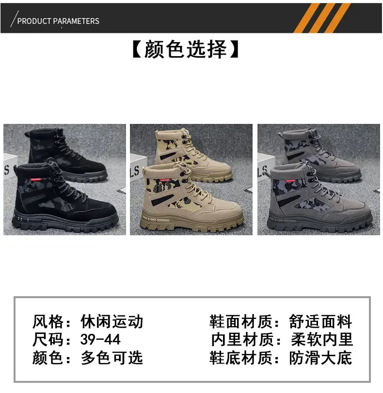 Botas altas para hombre, suela plana, ligeras, para senderismo, exteriores, negras, para correr, tenis, caminar, motocicleta