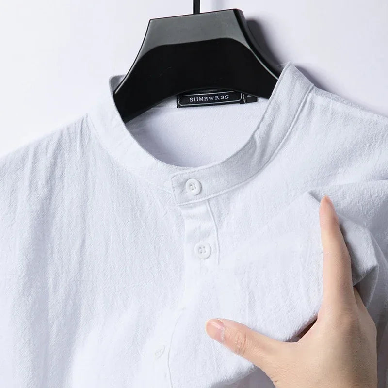 Camisas de lino y algodón para hombre, ligeras, de manga larga, estilo Henley, estilo urbano, transpirables, ideales para la playa o como camisetas hawaianas de talla grande.