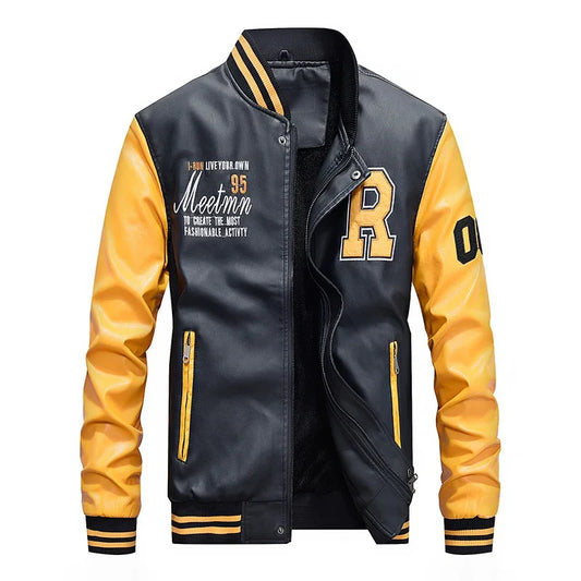 Chaquetas de cuero de béisbol delgadas de motocicleta de moda 2025 para hombre, chaqueta de cuero cálida de otoño e invierno, chaqueta de cuero de vellón de vuelo para hombre C