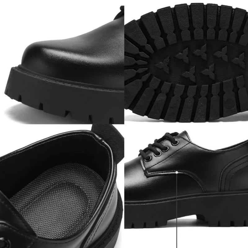 Otoño 2025, nuevos zapatos Derby de negocios para hombre, mocasines de cuero negro para hombre, zapatos de chef, calzado formal de plataforma coreana para hombre.