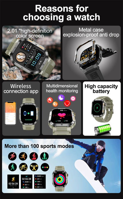 Reloj inteligente militar FOXBOX para hombre con GPS, resistente al agua, 2025, monitorización del sueño, deporte, fitness, IA, voz, llamadas Bluetooth.