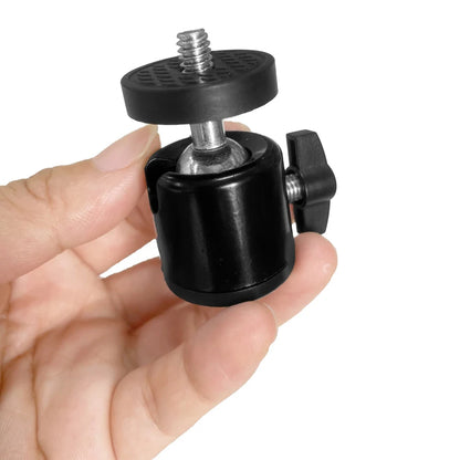 Adaptador de cabezal de cámara para trípode con zapata de 1/4" y orificio para tornillo, cabezal esférico con bloqueo, soporte para flash y luz LED para cámaras DSLR y DV.