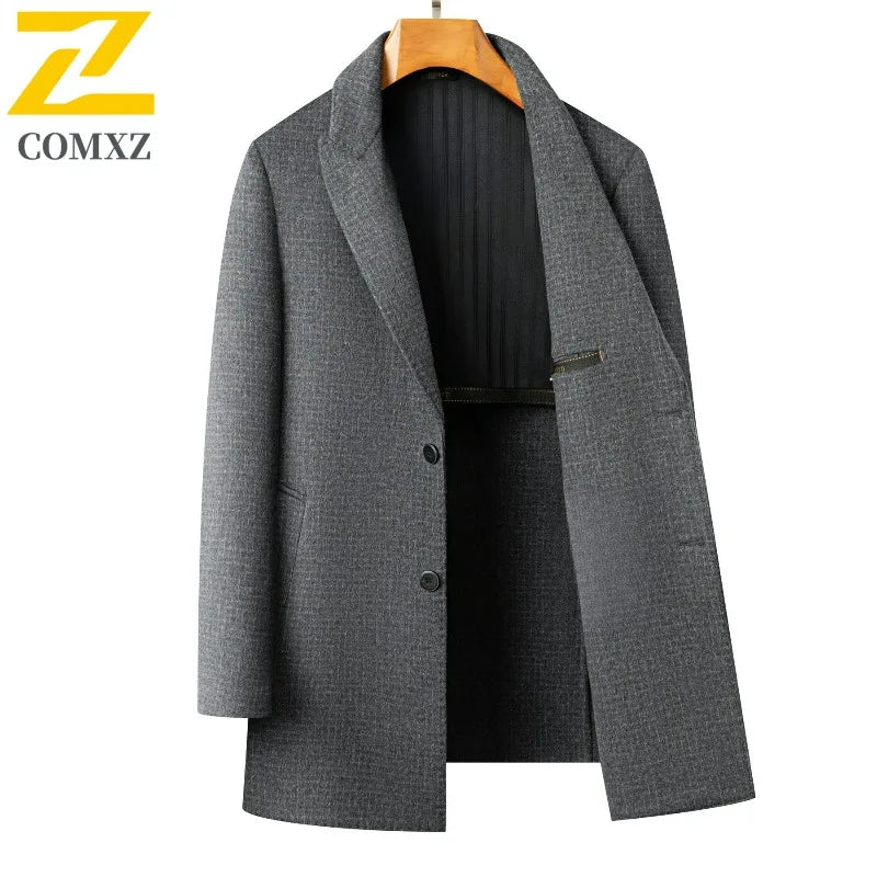 Abrigo de lana de doble faz para hombre, colección invierno 2025, estilo clásico informal de negocios, con solapa de muesca. Gabardina premium de largo medio.