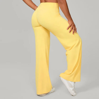 Pantalones de yoga rectos de pierna ancha para mujer, nuevos pantalones de pilates, pantalones deportivos ajustados que realzan la cadera, pantalones casuales para correr al aire libre, pantalones de fitness.