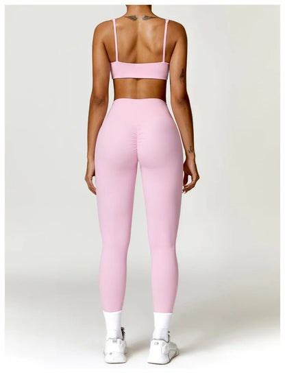 Conjunto de chándal de yoga para mujer, 2 piezas, ropa deportiva para entrenamiento, ropa deportiva, leggings de gimnasio, sujetador de fitness, top corto, trajes deportivos de manga larga
