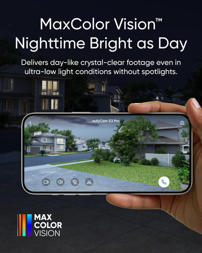 Cámara adicional eufyCam S3 Pro de eufy Security, cámara solar inalámbrica para exteriores, visión nocturna MaxColor, cámara 4K con panel solar