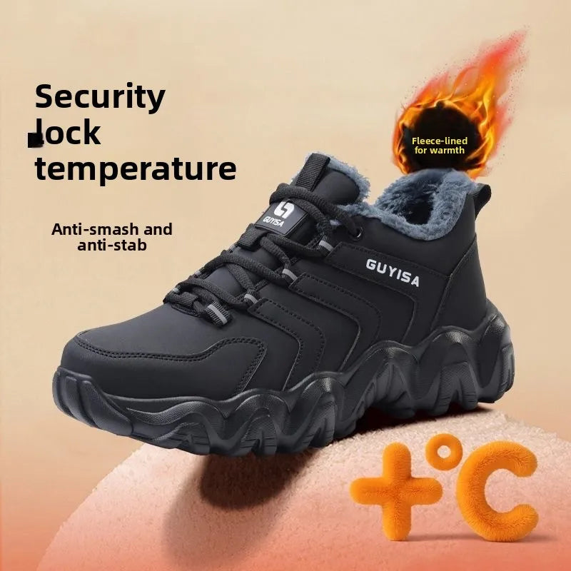 Zapatillas de seguridad con forro polar para hombre y mujer, botas de invierno con punta de acero, gruesas, cálidas, antiaplastamiento, para trabajo, tallas 36-46