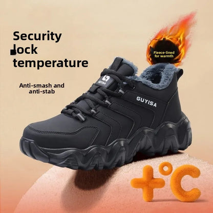 Zapatillas de seguridad con forro polar para hombre y mujer, botas de invierno con punta de acero, gruesas, cálidas, antiaplastamiento, para trabajo, tallas 36-46