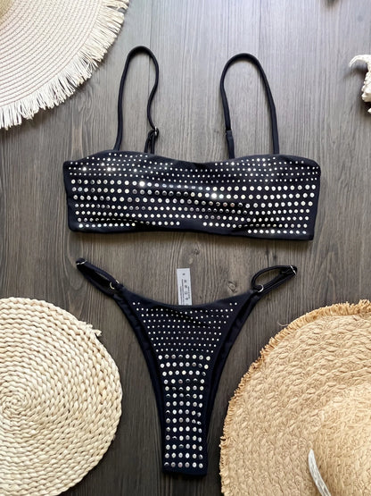 Bikini de diamantes 2025, bañador sexy para mujer, bikini bandeau con efecto push up, bañador femenino brillante, traje de baño floral, ropa de playa