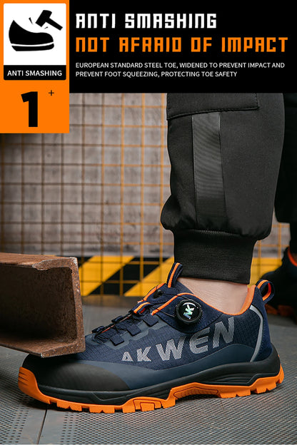 Nuevas botas de seguridad con hebilla giratoria para hombre, zapatillas de trabajo, botas para mujer, transpirables, con puntera de acero, resistentes a pinchazos.