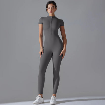 Women Zipper Bodysuits Fitness Sports Bodysuit Yoga Suit Breathable Quick Drying Sports Yoga Clothing Women Gym Push Up Workout