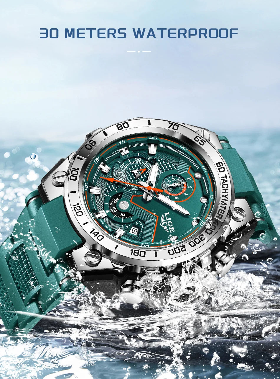 Reloj LIGE para hombre, multifunción, correa de silicona, resistente al agua, luminoso, calendario, moda, deportivo, cuarzo.