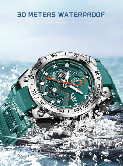 Reloj LIGE para hombre, multifunción, correa de silicona, resistente al agua, luminoso, calendario, moda, deportivo, cuarzo.