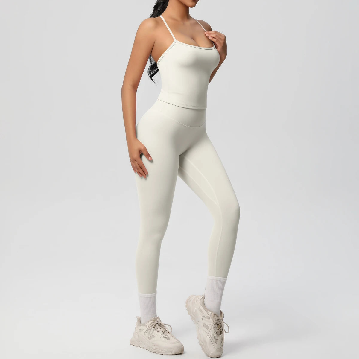 Conjunto de top de yoga halter, traje de gimnasio para fitness, entrenamiento, top deportivo sin mangas, espalda cruzada, ropa interior deportiva, control de abdomen, adelgazante