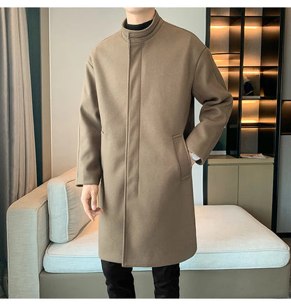 2025 Autumn Winter Men Long Coat Windbreaker Casual Loose  Solid Color Trench Men Fashion Korean Style Mens Jackets Outerwear