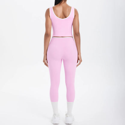 Conjunto de 2 piezas de pantalones de yoga con espalda descubierta y leggings para correr, de cintura alta, con estampado de melocotón y glúteos, para fitness y deportes.