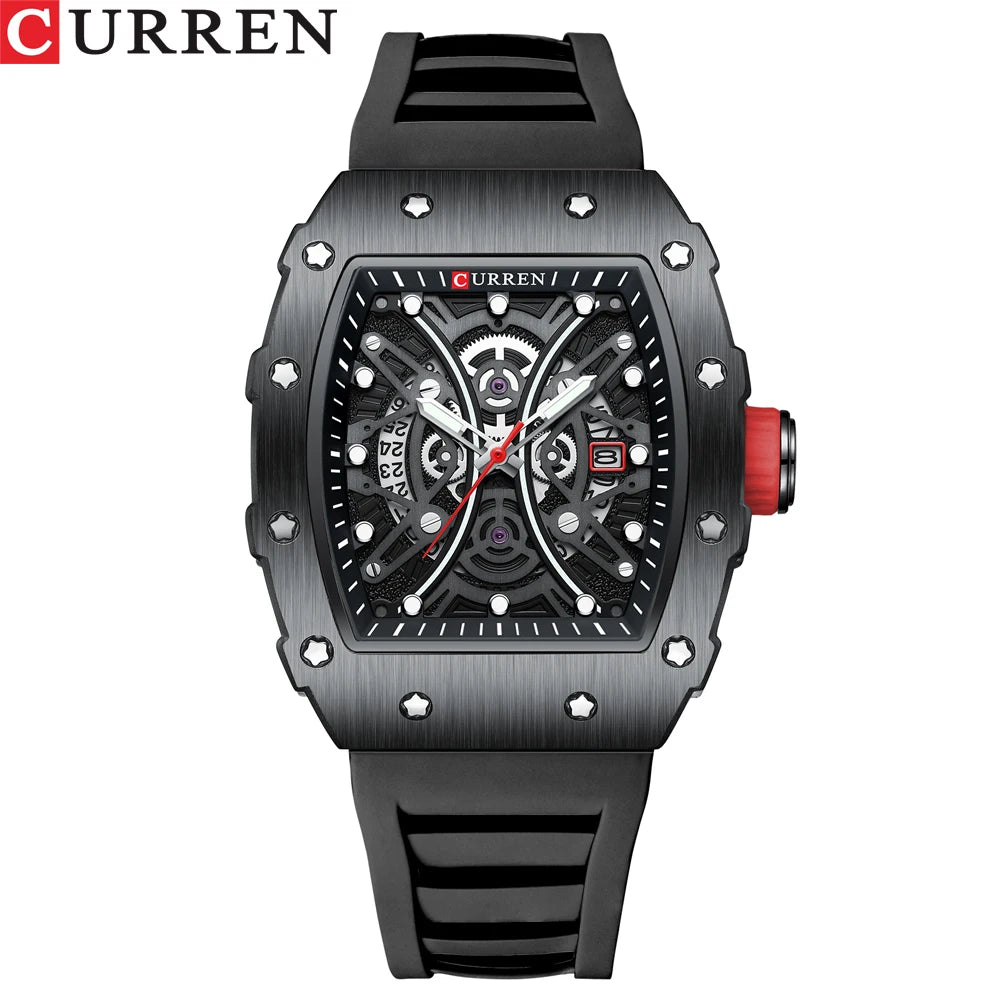 Reloj CURREN 3D para hombre, de cuarzo, de acero inoxidable, resistente al agua, creativo, con correa de silicona, reloj de pulsera