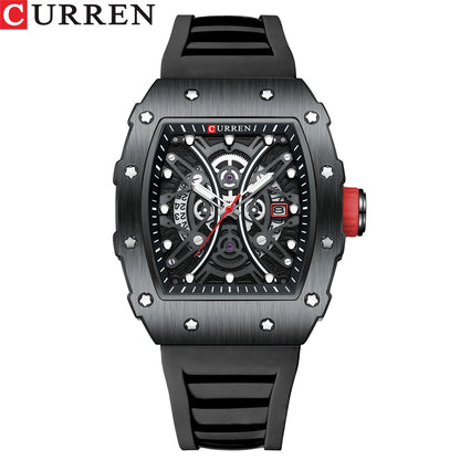 Reloj CURREN 3D para hombre, de cuarzo, de acero inoxidable, resistente al agua, creativo, con correa de silicona, reloj de pulsera