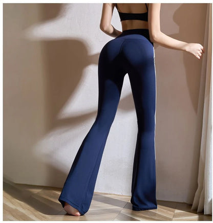 Women Yoga Flare Leggings Fitness Push Up High Waist Wide Leg Workout Pants Gym Elastic Tights Exercise Sport Pant Bell Bottomed