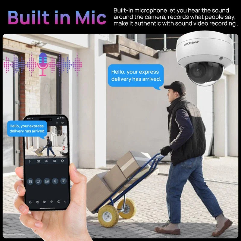 Cámara IP Hikvision ColorVu Smart Hybrid Light de 8 MP DS-2CD1183G2-LIU DS-2CD1183G2-LIUF MD 2.0 con detección humana, micrófono, ranura para tarjeta SD, IP67 y PoE.