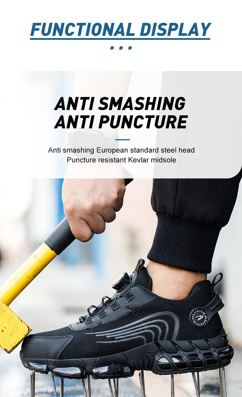 Small Size Rotary Buckle Work Safety Shoes For Men Air Soft Sole Lightweight Protective Work Sneakers Men and Women Shoes
