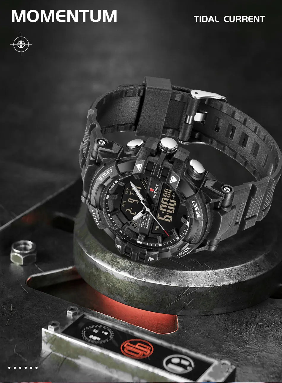 LIGE FOXBOX - Reloj electrónico deportivo informal de moda para hombre, con pantalla digital LED, resistente al agua hasta 50 m, alarma y fecha, con caja