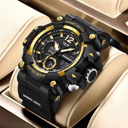 Relojes de pulsera para hombre con pantalla LED de lujo FOXBOX, deportivos, luminosos, impermeables, militares, de cuarzo, para hombre, Relogios Masculino + Caja