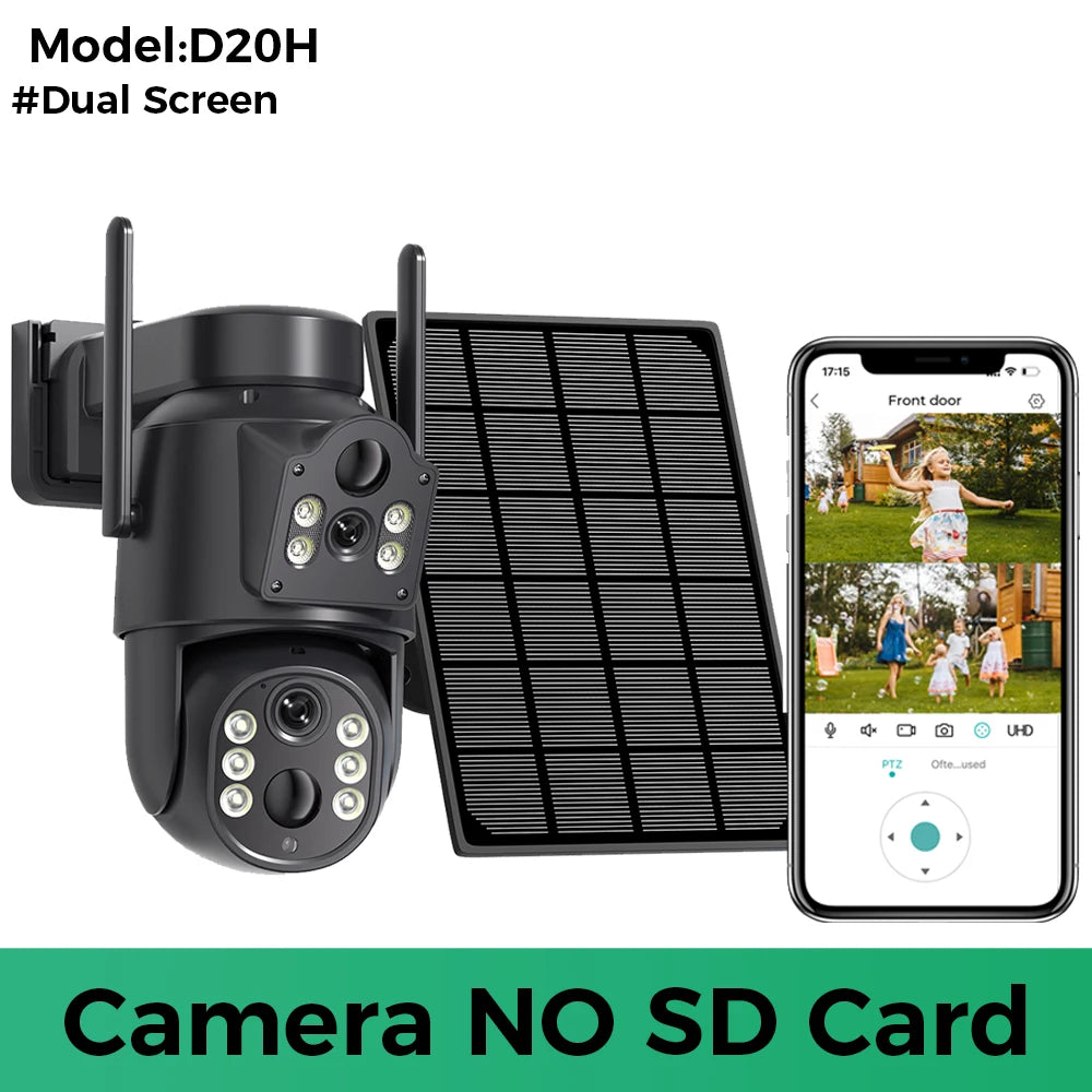 Cámara WiFi solar 4K HD de 8 MP para exteriores con batería integrada, doble lente, cámara de seguridad 2K, panel solar, videovigilancia inalámbrica iCSee