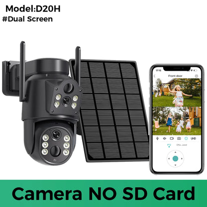 Cámara WiFi solar 4K HD de 8 MP para exteriores con batería integrada, doble lente, cámara de seguridad 2K, panel solar, videovigilancia inalámbrica iCSee