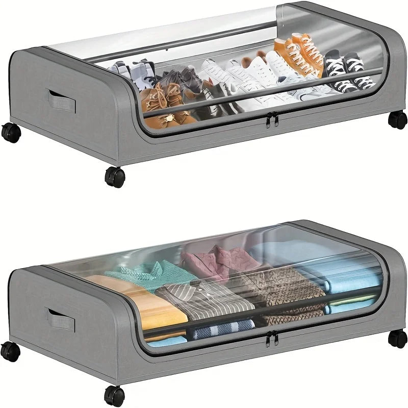 Organizador de almacenamiento debajo de la cama: contenedores con ruedas y tapa para ropa, ropa de cama, zapatos, mantas, libros, juguetes y organización del hogar.