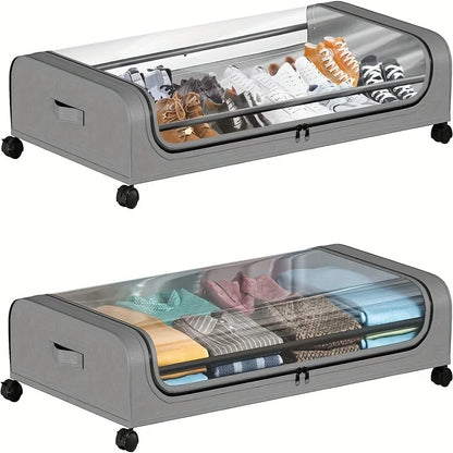 Organizador de almacenamiento debajo de la cama: contenedores con ruedas y tapa para ropa, ropa de cama, zapatos, mantas, libros, juguetes y organización del hogar.