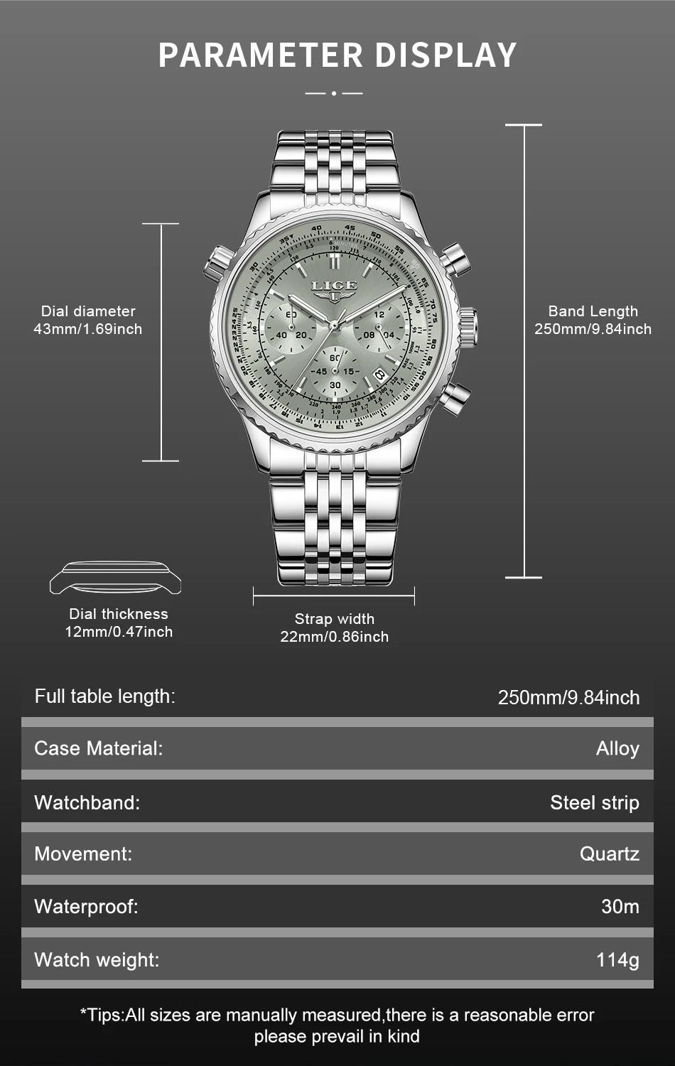 Relojes de lujo LIGE para hombre, cronógrafo con fecha, acero inoxidable, resistente al agua, luminoso, deportivo, militar, de cuarzo