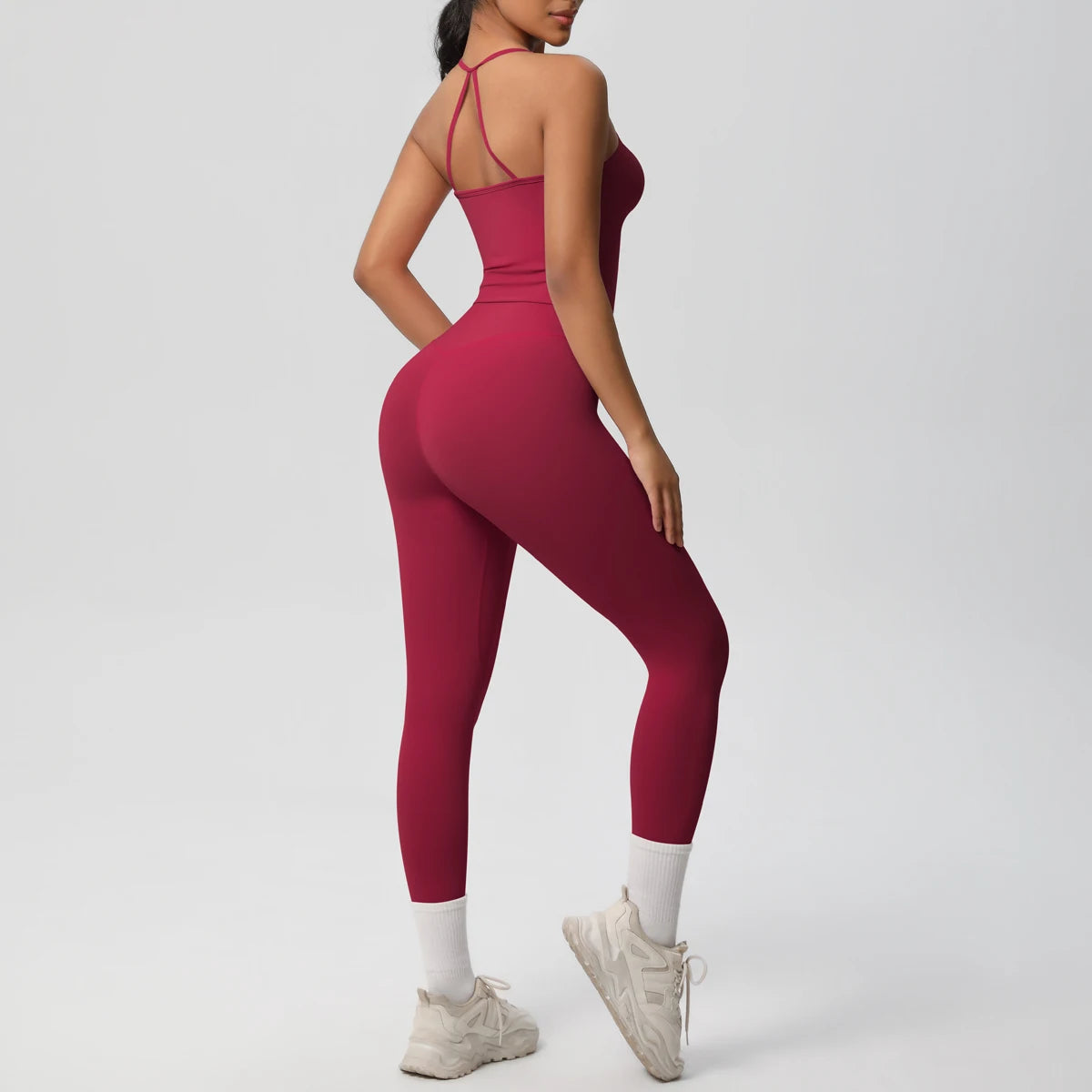 Conjunto de top de yoga halter, traje de gimnasio para fitness, entrenamiento, top deportivo sin mangas, espalda cruzada, ropa interior deportiva, control de abdomen, adelgazante