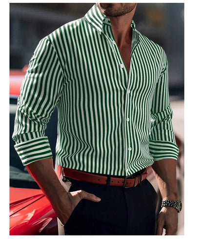 Camisa de hombre de la serie Tiki, color liso, manga larga, estilo informal elegante, ideal para primavera/verano, con botones en la solapa y confeccionada en tela cómoda.