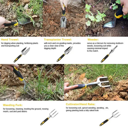 Paleta de mano para jardinería, rastrillo, cultivador y desmalezadora con mango ergonómico para trasplantar césped, tierras de cultivo y bonsái.