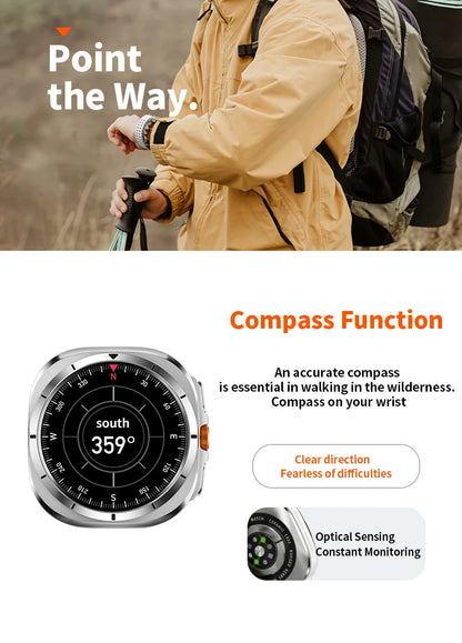 Reloj inteligente Vwar Watch 7 Ultra de 47 mm, IP68, resistente al agua, Bluetooth, llamadas, brújula, para hombre y mujer, pantalla AMOLED de 1,43", SpO2