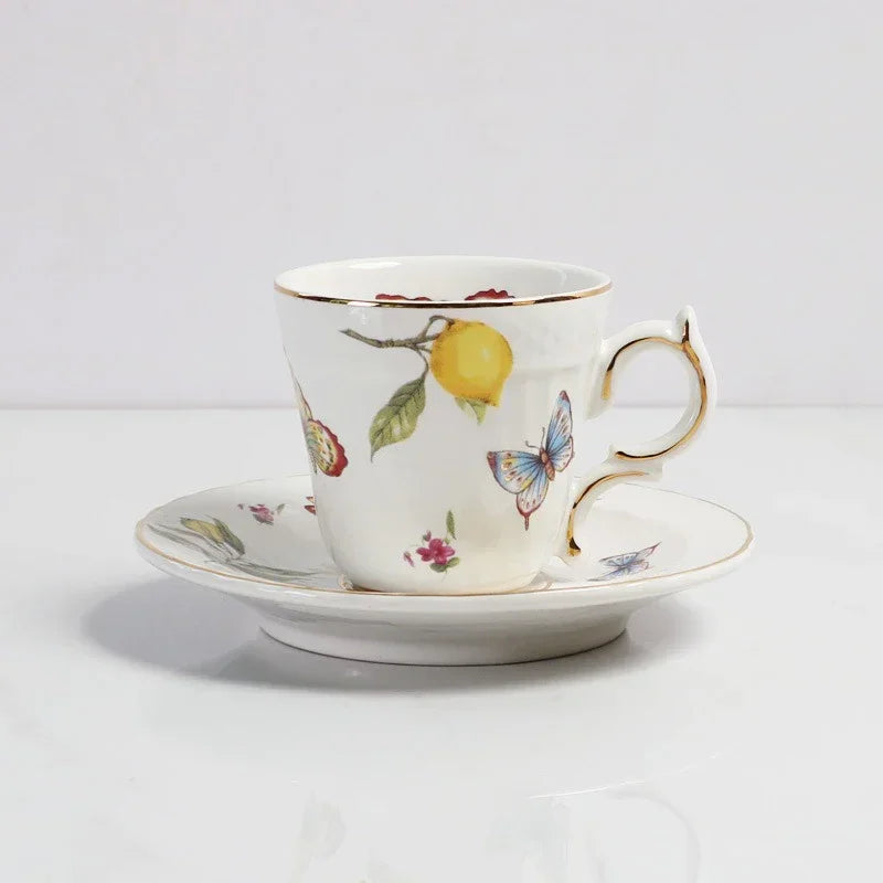 Plato de cerámica de estilo europeo para cena, elegante plato de carne con diseño de limón, juego de taza de café, plato de postre de cocina occidental