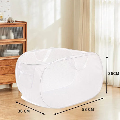 Cesta de lavandería plegable y duradera, cesta de lavandería de malla desplegable con bolsillo lateral, cesta de almacenamiento de ropa plegable con refuerzo