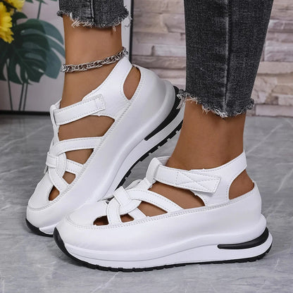 Sandalias de mujer de talla grande, primavera 2025, nuevas, con tacón romano mágico, código 43, cómodas, transpirables, sin cordones, para verano.
