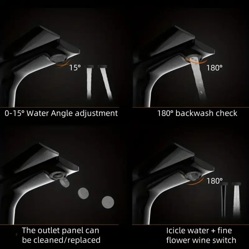 Grifo de baño moderno con pantalla digital de temperatura: interfaz táctil, sin pilas, interruptor Celsius/Fahrenheit.