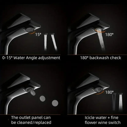 Grifo de baño moderno con pantalla digital de temperatura: interfaz táctil, sin pilas, interruptor Celsius/Fahrenheit.
